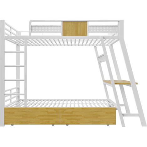 Cama alta metálica 90x200 cm con escritorio LED, USB y Type-C blanca HOMVRA (1/5)