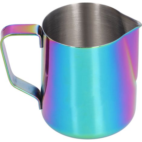 Pitcher à lait inox 304 350ml avec bec verseur pointu et échelle intérieure - Pour mousse à lait maison (Étiquette incluse) (1/5)