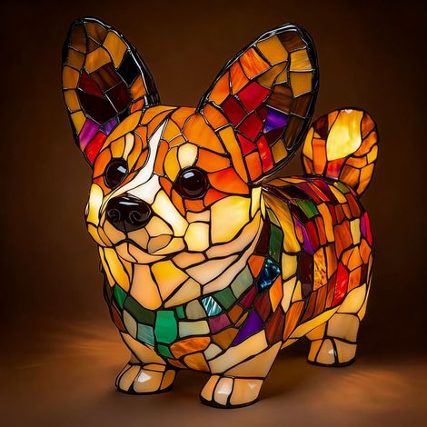 Stehender Corgi – Batteriebetriebene Tischlampe – Retro-Tischlampe – 3D-Tier-Nachtlicht – 17 cm – LED-3D-Lichtornament