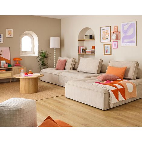 Lisa Design – Canapé d'angle modulable 4 places – Velours texturé beige – Réversible et spacieux – Design contemporain (1/5)