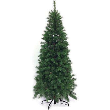 Albero di natale slim verde con pigne salvaspazio pino artificiale cm230 folto molto realistico per gli ambienti con poco spazi (1/5)