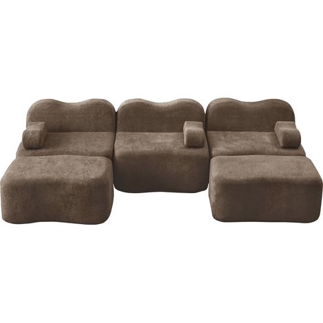 ELVMI Modulares Ecksofa 3 Sitzer mit Tiefer Sitzfläche und Armlehnenkissen, aus Samt, Braun (1/5)