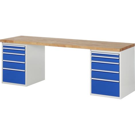 Rau Werkbank Modell 7511 mit 10 Schubladen BxTxH 2500x900x840mm
