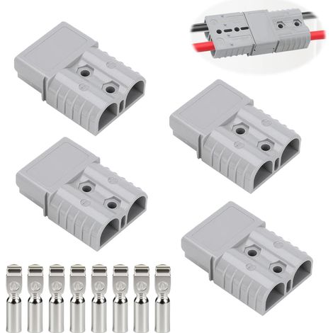 4 Pièces Connecteur Batterie 50A 600V Kit, Prise Connexion Rapide avec 8 Cosses Câble 6-10 AWG Cosses Cuivre Plaqué Argent Borne de Batterie pour Voiture Camping-Car Caravane Treuil Panneau Solaire (1/5)