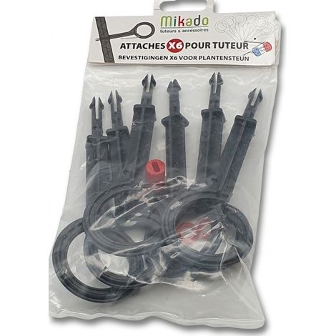 Lot de 6 - MIKADO - Attaches pour tuteur - Gamme tuteurs & accessoires - Polypropylène PP - Noir et rouge - EAN 3557406018025 - Fabriqué en France - Système de clipsage rapide - Voir photos pour détai