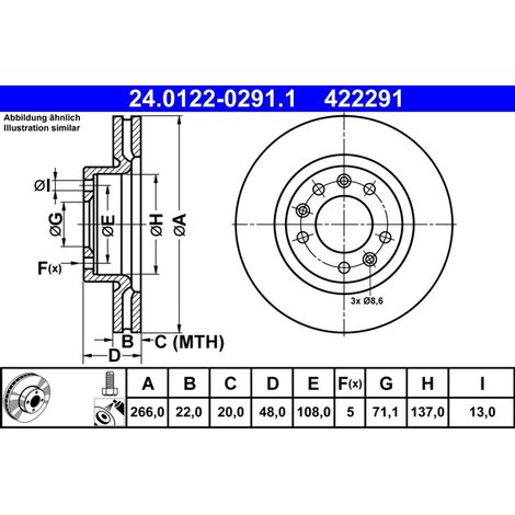Lot de 2 Disques de frein ATE 24.0122-0291.1 PEUGEOT 16 107 046 80
