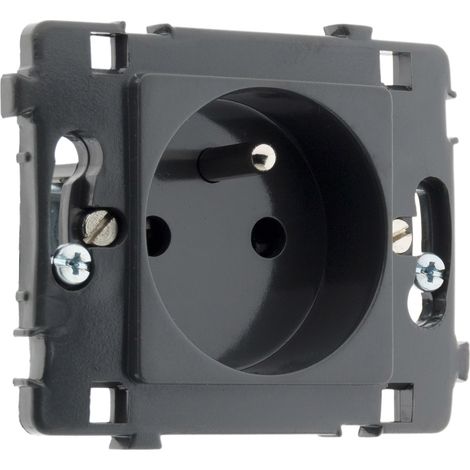 Zenitech – Prise 16A 2P+T noire pour pose encastrée – Indice de protection IP20 – Puissance 3680W sous 230V – Fixation à griffes et vis (1/5)