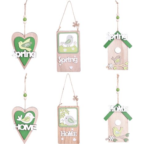 6 Pcs Guirlande Pâques Décoration Bois Poussin Pendentif Cœur Lettre Signe Printemps Maison Ornement (1/5)