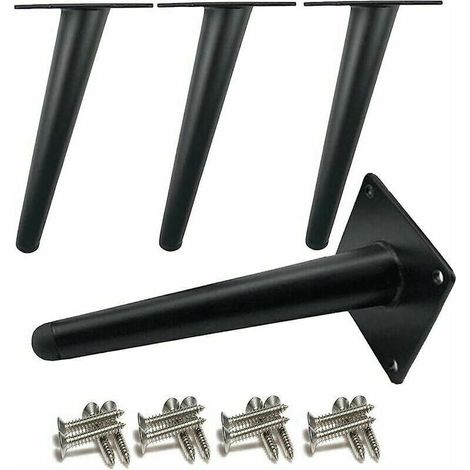 Pied de meuble 4 pieds de table obliques,Pieds d'armoire en métal,Pieds de meubles de cône,Acier inoxydable,Noir peint 20cm de hauteur,Remplacement silencieux antidérapant pour canapés, Tables et autr (1/5)