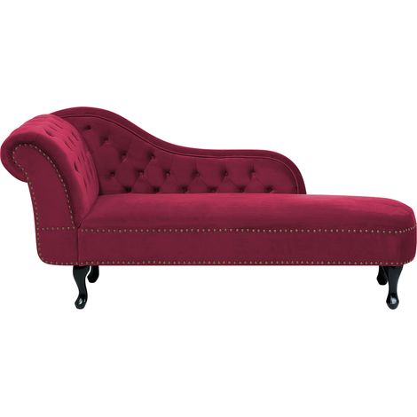 Chaise longue tapizado en terciopelo borgoña con botones versión izquierda Nimes (1/5)