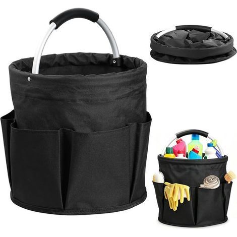 Zusammenklappbarer Aufbewahrungskorb für Reinigungsmittel – Aluminiumgriff – Schwarz – 17 Liter, 6 Außentaschen (1/5)