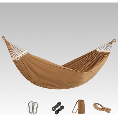 Hamaca doble antivuelco, 190 x 150 cm, capacidad de carga 300 kg, correas de tensión, hebilla de pico de pato y mosquetón, balcón, color beige (1/5)