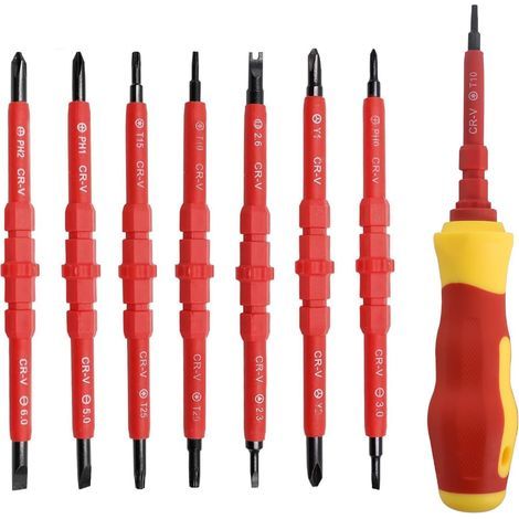 7-Piece Insulated Screwdriver Set, Interchangeable Insulated Screwdrivers, Electrician's Screwdriver Kit, Insulated Electrician's Screwdrivers, Flat and Phillips Head Screwdrivers, with Storage Box, E (1/5)