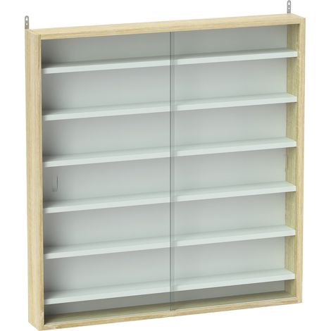 Vitrine murale pour collections, 80 x 9,5 x 83 cm, 6 étagères réglables en hauteur, 2 portes coulissantes en verre (1/5)