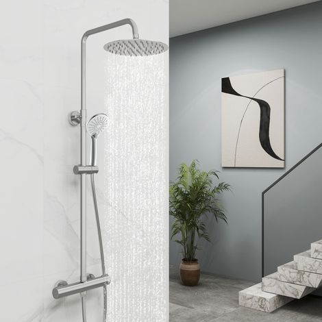 OCEAN ITALY Colonne doccia termostatiche, sistema doccia antiscottature, Miscelatore Doccia con Soffione 25cm acciaio inox e Doccetta 23X11cm, Altezza Regolabile 75-130cm, cromo (1/5)