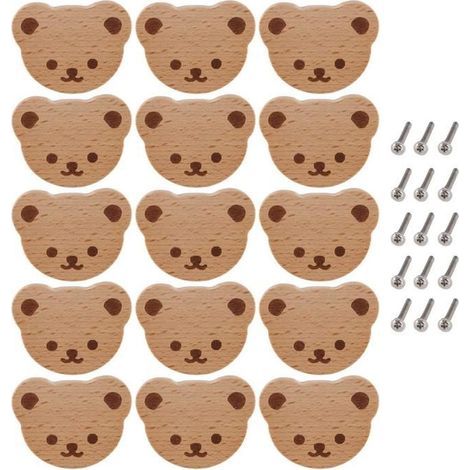 15 Möbelknöpfe, Schubladenknöpfe aus Holz, Schrankknöpfe aus Holz, Bären-Schubladenknöpfe für Kinder, Kommoden, Schubladen (1/4)