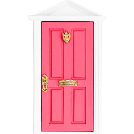 Maison de poupée miniature à l'échelle 1:12, porte miniature en bois, modèle réduit de porte en bois, toit pointu, porte à 4 fentes, rouge rose (1/5)