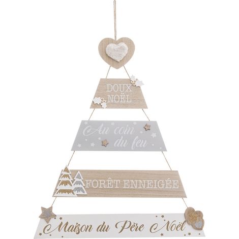 Pancarte Sapin à suspendre avec messages Noël et déco pailletée H 70 cm - Feeric Christmas
