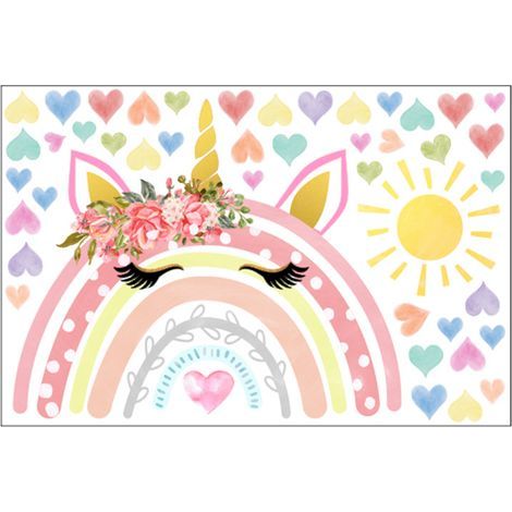 Stickers Muraux Enfants Fille Arc en Ciel Autocollants Muraux Mural Stickers Licorne Arc en Ciel Soleil pour Fille Chambre Enfants Bébé Pépinière (1/5)