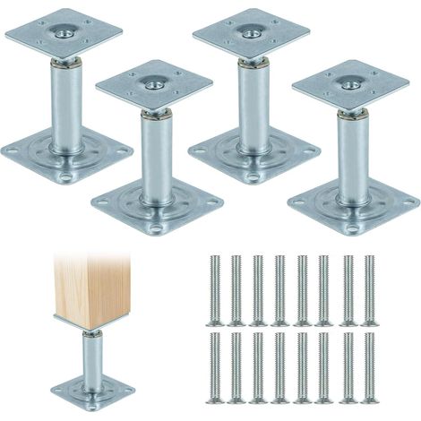 Support Poteau Bois Réglables 100-130 mm, 4 Pièces Supports de Poteau en Acier Galvanisé épaissie, Pied de Support pour Clôtures, Abris, Terrasses, Carports, Pergolas, Tonnelles de Jardin