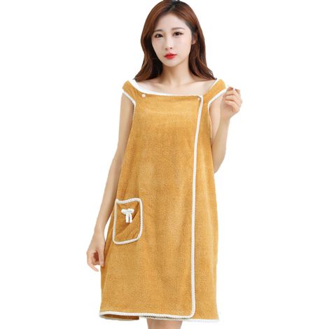 Serviette de bain portable à épaules dénudées pour femme, absorbante, idéale pour la plage, le spa, la salle de sport, comme peignoir ou nuisette (kaki).