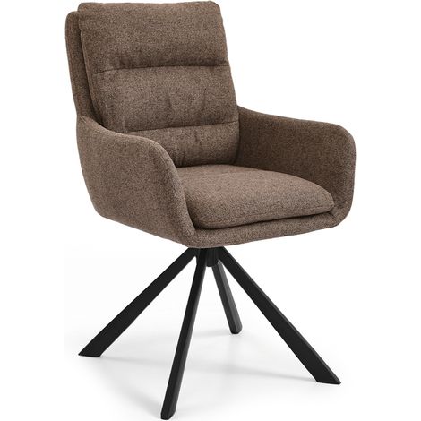 Bon Furni Tela texturizada Silla de comedor Marrón Mocha, Set de 1, giratoria 360°, con respaldo segmentado, reposabrazos y patas de metal robustas (1/5)