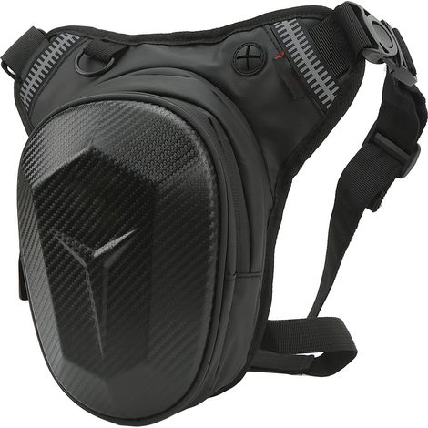 Sacoche de cuisse moto avec bande réfléchissante, résistante à l'eau, style fibre de carbone, idéale pour la randonnée, les voyages et la pêche.
