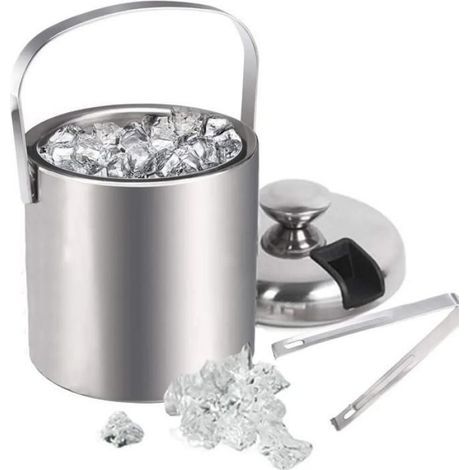 Eisbehälter – 1,3 l – Edelstahl – Doppelwandig – Mit Zange und Deckel (1/5)