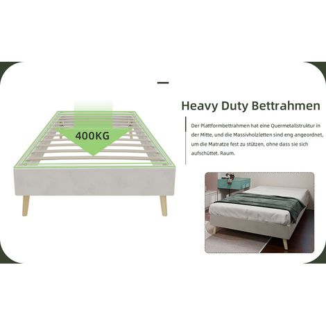 Cadre de lit minimaliste 90×200cm beige velours hollandais,base basse,sans levage gaz,ni tête de lit ni matelas (1/5)