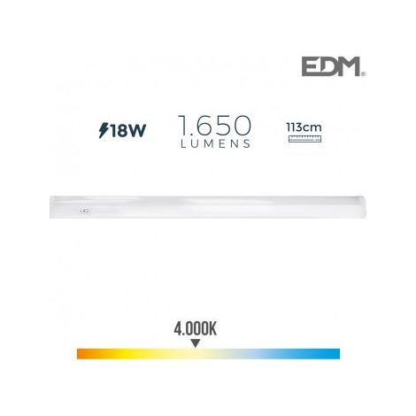 REGLETA ELECTRONICA LED 18W 1650lm 4000K LUZ DIA 3,6x113,8x3cm EDM