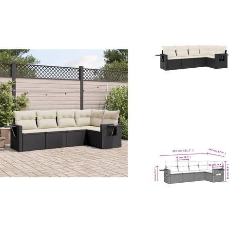 Salon de jardin 5 pcs avec coussins noir résine tressée - Ensemble Salon Jardin - Meuble Extérieur - Résine Tressée - Rotin Synthétique - Mobilier De Jardin (1/3)