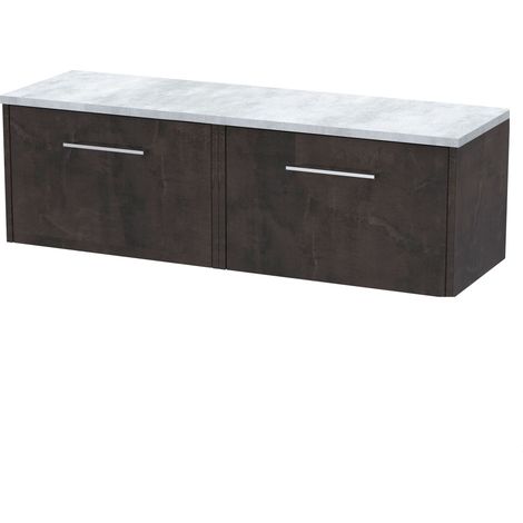 Winshill Contemporary 2 Drawer Wall Hung Vanity Unit with Laminate Worktop, Woodgrain Dark Grey, 1200mm