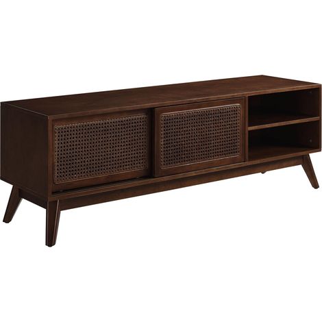 Mobile TV con contenitore 150 x 40 cm in MDF noce scuro, ante in rattan - CHICFURN (1/5)