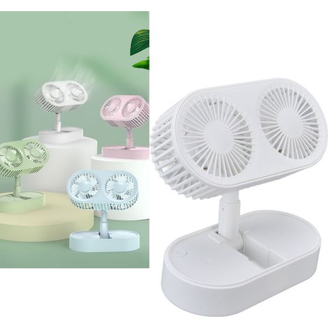 Ventilateur à double hélice et double moteur assurant un flux d'air rapide et puissant pour une fraîcheur estivale optimale sur votre bureau. Ventilateur blanc à double hélice. (1/5)