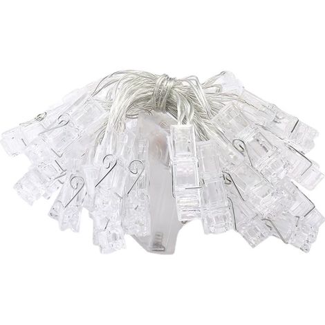 Guirlande Lumineuse Avec Pinces - 20 LED Blanc Chaud - Fil Cuivre Flexible 3 m - Alimentation Piles AA - Pour Décoration Murale Chambre Salon Anniversaire Mariage (1/5)