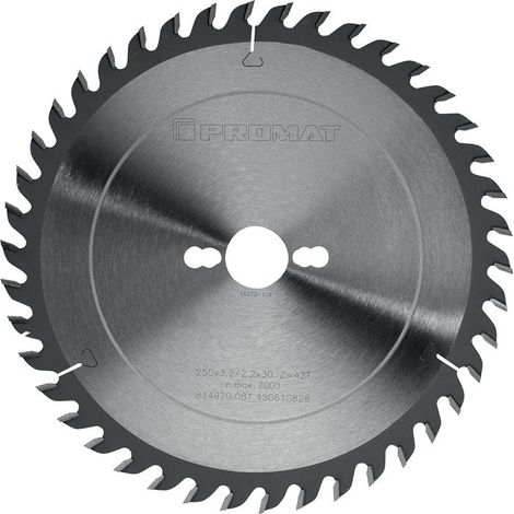 Lame pour scie circulaire de précision D. ext. 250 mm nombre de dents 42 WZ perçage 30 mm l. de coupe 3,2 mm carbure (1/2)