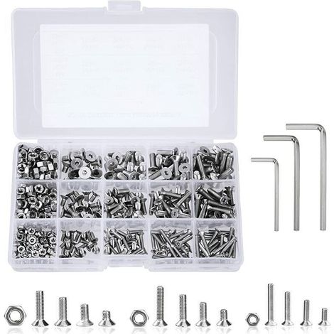 Coffrets Boulons et Écrous M3 M4 M5 Vis en Acier Inoxydable Bouton Tête Hexagonale Socket Assortiment Kit avec Boîte de Rangement Épaisse 440 Pièces