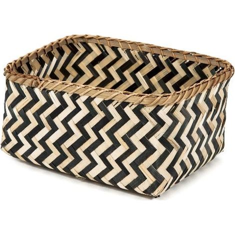 Panier de rangement bambou tressé L - COMPACTOR - 30x23x15 - Naturel et noir (1/5)