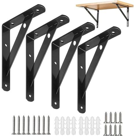 Wall Bracket Shelves, Shelf Brackets, Floating Frame of 90 Degree Triangular Brackets, Rack, Shelf Brackets (Black) (1/5)