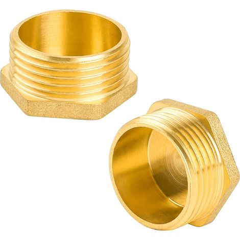 Lot de 2 Bouchon mâle G1, Laiton Ø 32,5 mm, Ruban PTFE inclus, Pour tuyau chauffage industrie (1/4)