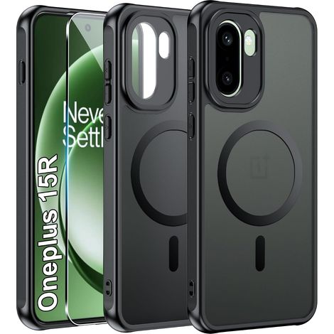 Magnétique Coque pour OnePlus 15R 5G Case avec MagSafe avec Verre Trempé Protection écran Anti-Chute Silicone Souple + PC Givré Coque, Etui Translucide Mat Arrière Housse Antichoc (1/5)