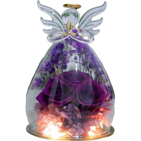 Roses éternelles sous cloche en verre, fleurs stabilisées à poser, cadeau de Noël pour maman, grand-mère, épouse, violet (1/5)