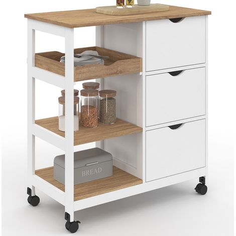 Credenza MUNA 3 cestini + 1 vassoio estraibile effetto bianco e faggio L.76 cm