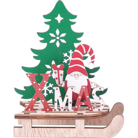 Sleigh - Decoration De Noël En Bois - Pour Intérieur Et Extérieur - DIY - 11,5 x 6 x 14 cm - 1 Pièce (1/5)