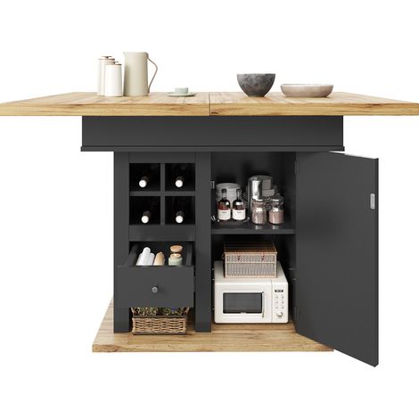 ELVMI Ausziehbarer Tisch mit 2 Schubladen, Verstellbaren Regalen und Soft-Close-Türen, Esszimmer, 110×80×75 cm (1/5)