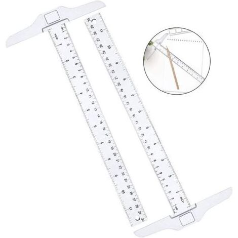 Règle en Plastique T, Double Échelle pour Dessin et Bureau, 30 cm, 2 Pièces (1/4)