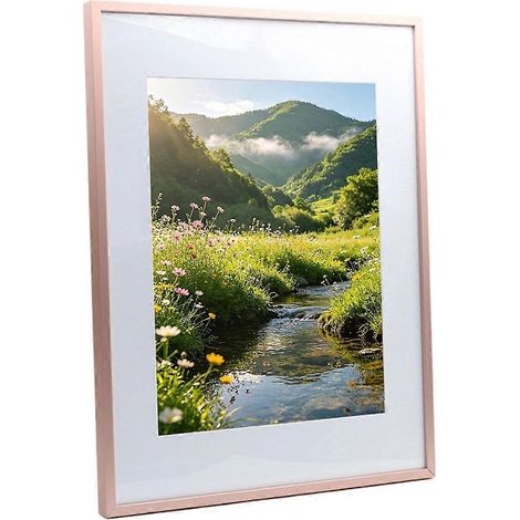 Cadre photo mural en métal (format A4 21 x 297 cm) - Alliage d'aluminium et verre acrylique - Or rose (1/4)