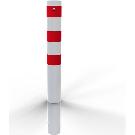 Schake Stahlrohrpoller ortsfest aus Stahlrohr verzinkt Ø152x3,2mm weiß mit rot reflektierenden Leuchtstreifen zum Einbetonieren 1500mm Gesamtlänge