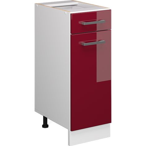 Unterschrank R-Line, Bordeaux Hochglanz, 30 cm mit Schublade, ohne Arbeitsplatte, Vicco
