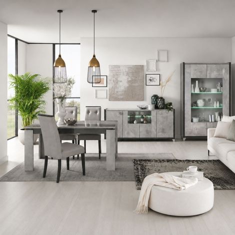 Séjour Complet buffet + table + vitrine aspect béton ciré 2 tons - HAMPTON (1/5)